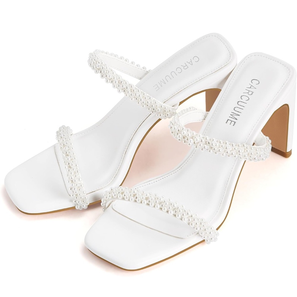 Women's Square Toe Two Strap Open Toe Block Heels